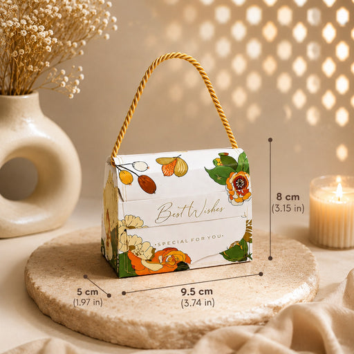 Small Decorative Folding Storage Box/ Purse style for Return Gift, Birthday, Valentine's Day - Boxes, Perfect for Packing Chocolate, Dry Fruits, and Invitations (White)(9 CM)