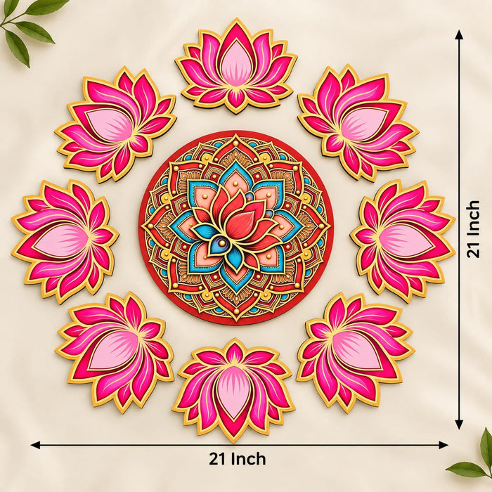 Ashtakamal 3D Look Rangoli Set DIY Kit | MDF Lotus Floral Rangoli for Home Entrance, Pooja Room, Wedding & Festive Decor