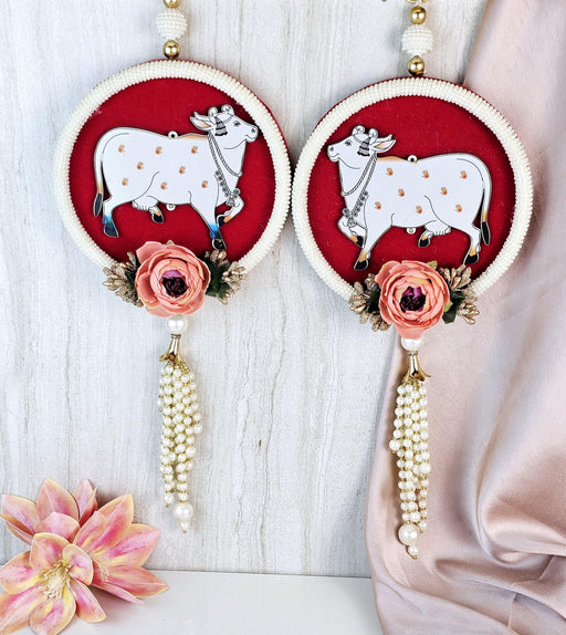 2 Pcs (1 set)Pichvai Cow Design Lippan Art Wall Hangings Decoration, Door Side Décor hangings, Door Toran, Traditional Design for Home, Room, Mandir Décor Items, Pooja Décor, Diwali decoratives,Ganpati mandap decor (Design 5