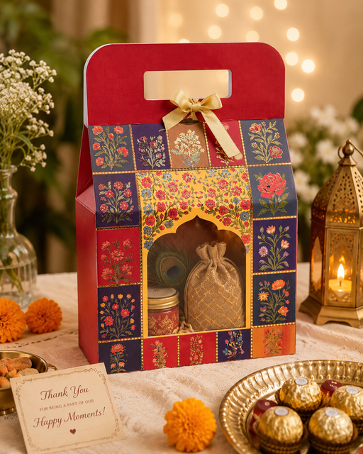Peacock Rajwadi Gift Box with Window cardboard  | Premium Return Gift & Hamper Packaging Box |