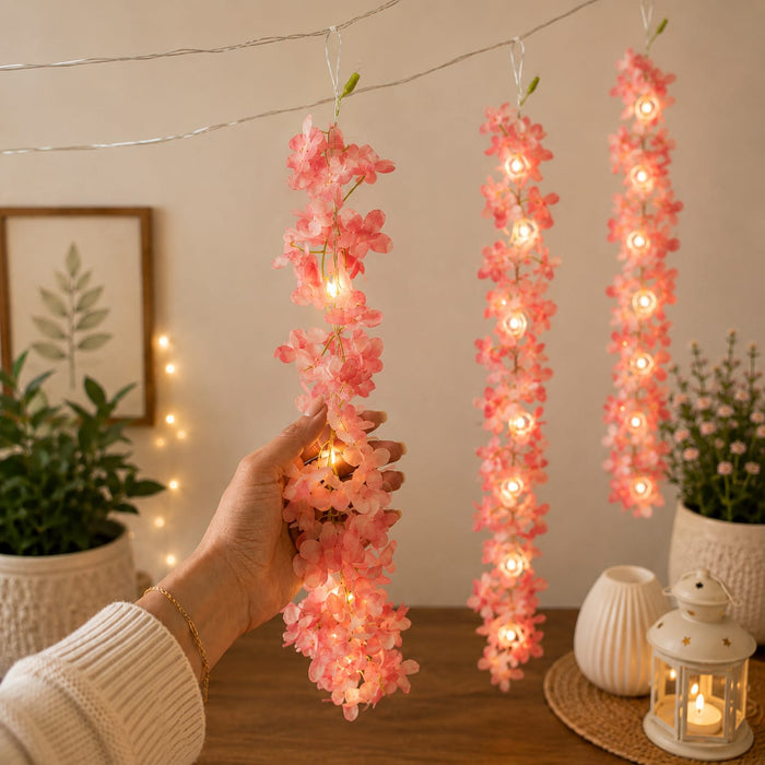 (DESIGN NO.7) 1 pcs Flower String Lights 3 Meter | 10 Flower Line Decorative LED Fairy Lights | Floral Hanging Lights for Home, Balcony & Festive Decoration