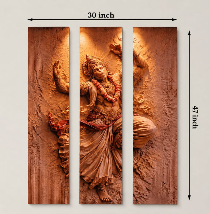 Hanumanji Backdrop for Home Décor , Janmashtami , Ganpati Decor , | MDF Foldable Wall Decor & Pooja Decoration | 3-Piece Panel