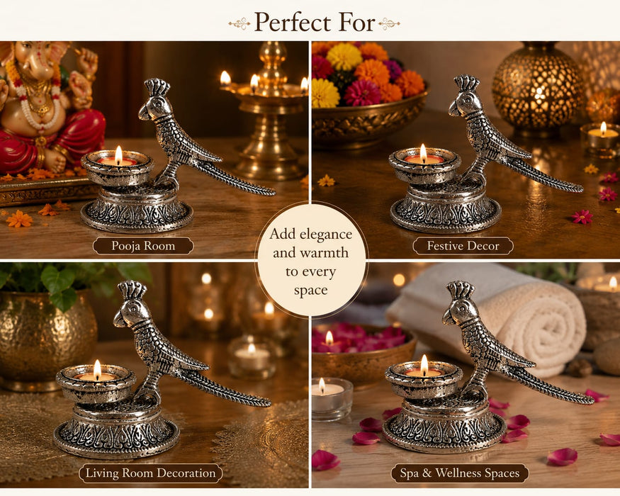 2 pcs Metal Peacock Diya Urli Traditional Decorative Diya for Home & Festive Decor | 4 Inch Height x 5.5 Inch Width