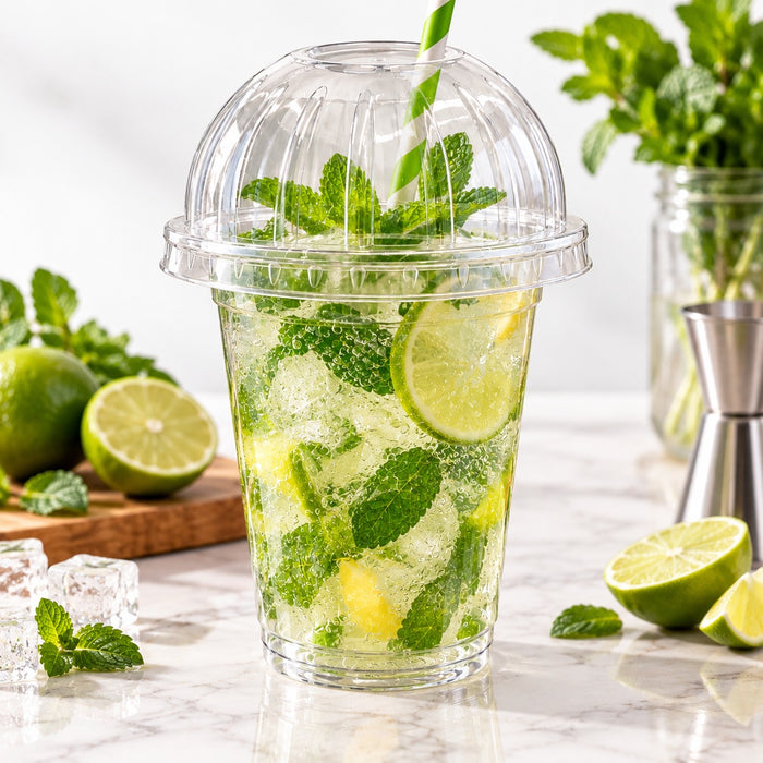 Biodegradable Clear Dome Lid Cup  | Eco-Friendly Dessert & Beverage Cup  | 10 Inch Height | 2 Inch Base