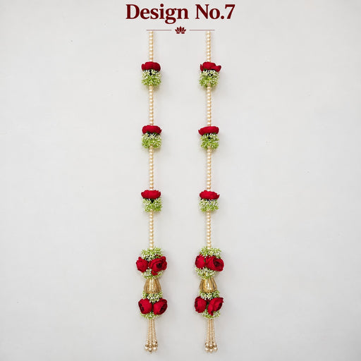 (Design No.7) Elegant Red Rose & Pearl Hanging for Home & Festive Decor | 34 Inch Artificial Floral Hanging with Golden Vase Detailing & Pearl Tassels | Door, Wall, Pooja & Wedding Decoration