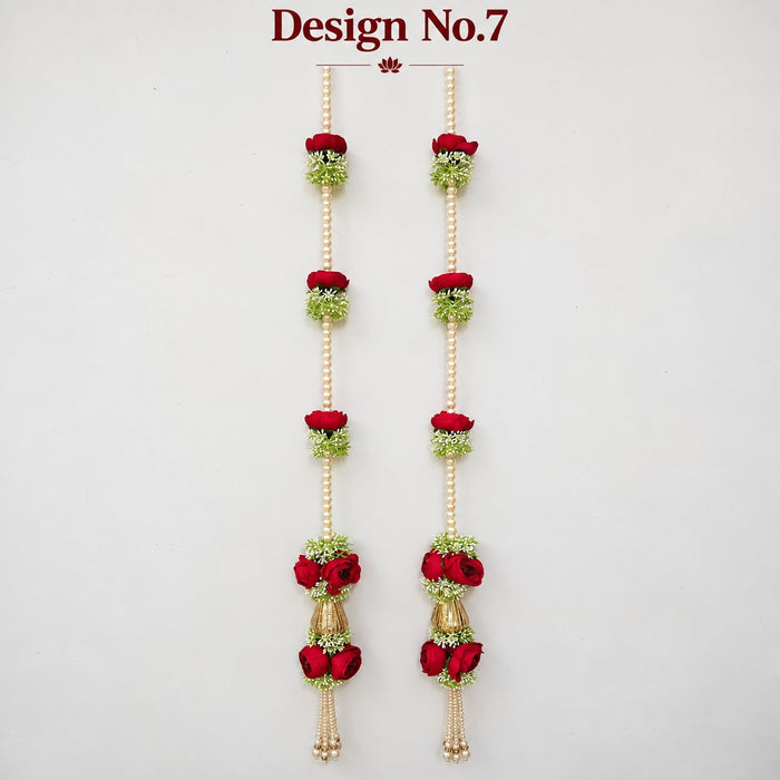 (Design No.7) Elegant Red Rose & Pearl Hanging for Home & Festive Decor | 34 Inch Artificial Floral Hanging with Golden Vase Detailing & Pearl Tassels | Door, Wall, Pooja & Wedding Decoration