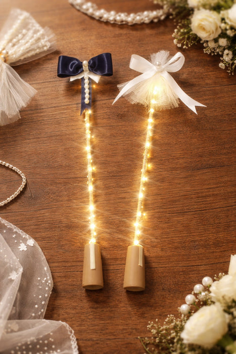SATYAM KRAFT LED Bridal Entry Glow Stick with Fairy Lights, Wedding Entry Light Stick for Bride & Bridesmaids, Mehndi Haldi Decoration Light Wand with Bow & Pearl Design for Wedding, Party & Celebration