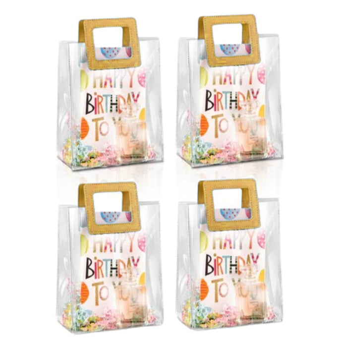 Small Transparent Bags with Square Handle Gift Paper Bag, Carry Bags, Gift Bag, Gift for Birthday, Valentine, Marriage, Festivals, Season's Greetings and Events (Cream) (Small)