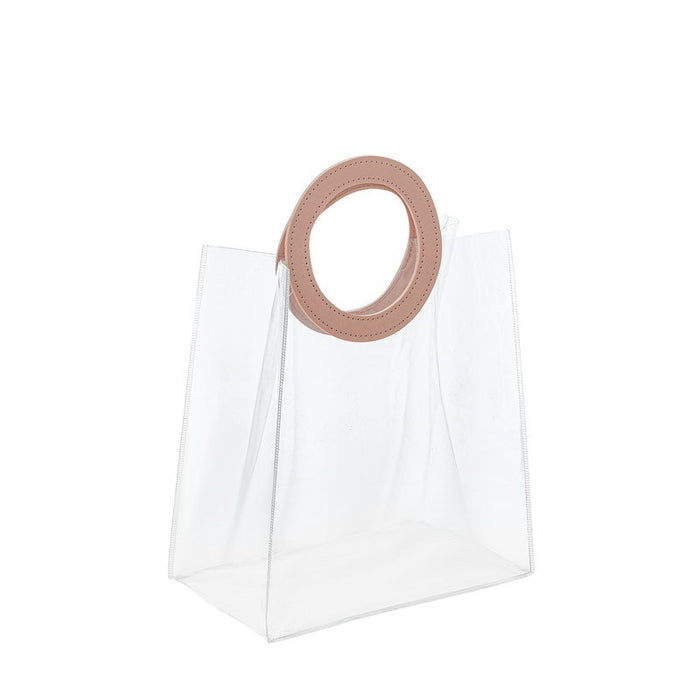 Small Transparent Bags with Circle Handle Gift Paper Bag, Carry Bags, Gift Bag, Gift for Birthday, Valentine, Marriage, Festivals, Season's Greetings and Events (Cream) (Small)