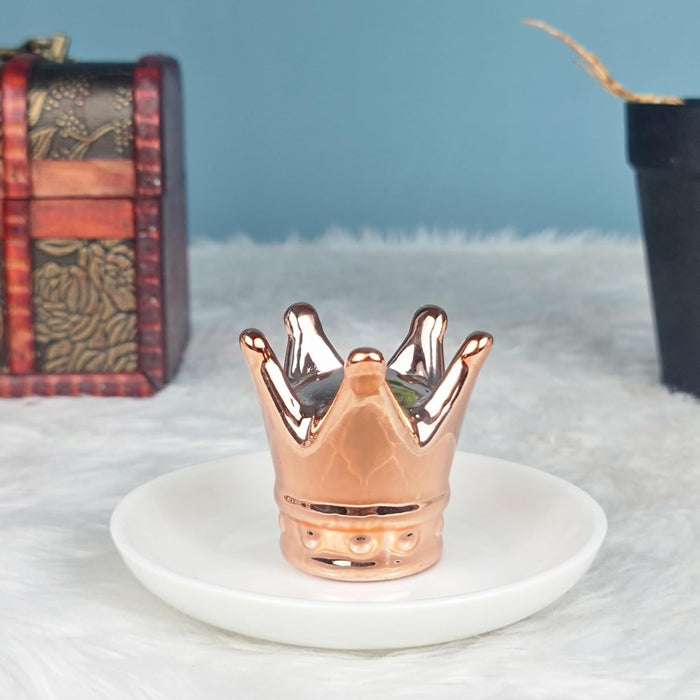 1 Pcs Crown in Plate Ceramic Ring Holder Jewellery Holder Showpiece for Home Decor, Statue, Living Room, Decorative Gift Item, Table Decor,Centre Piece,Diwali Decor (Pack of 1)