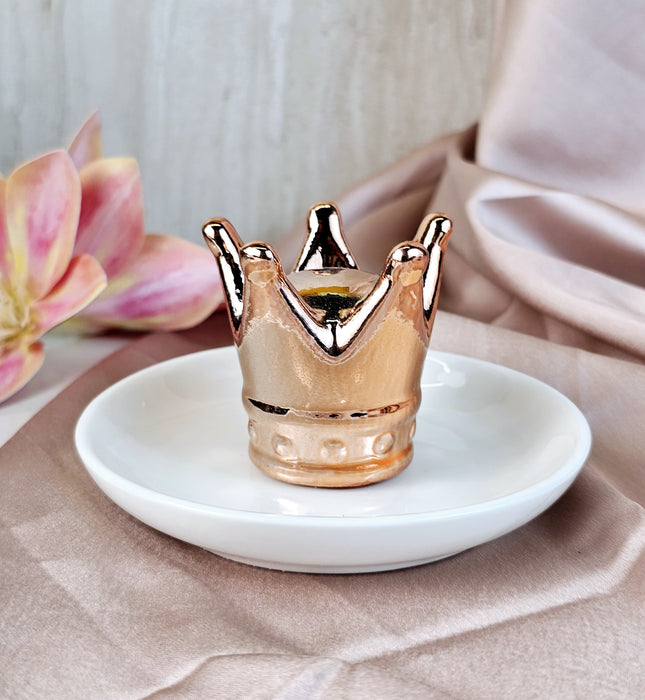 1 Pcs Crown in Plate Ceramic Ring Holder Jewellery Holder Showpiece for Home Decor, Statue, Living Room, Decorative Gift Item, Table Decor,Centre Piece,Diwali Decor (Pack of 1)