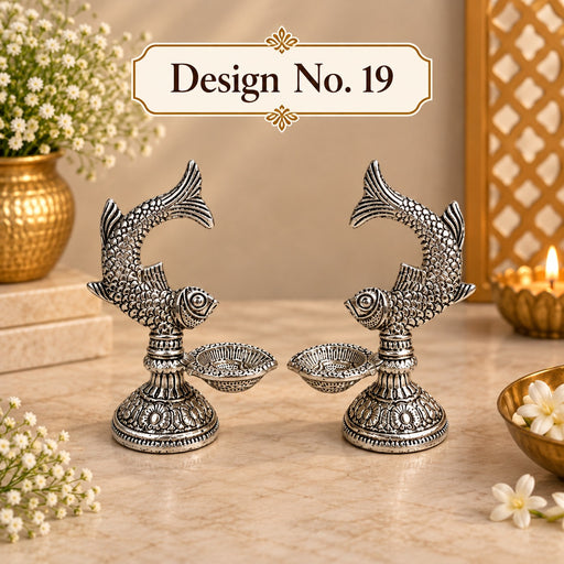 (Design No.19) 2 Pcs Metal Fish Diya Urli  Traditional Decorative Oil Lamp for Pooja, Home & Festive Décor | 4 Inch