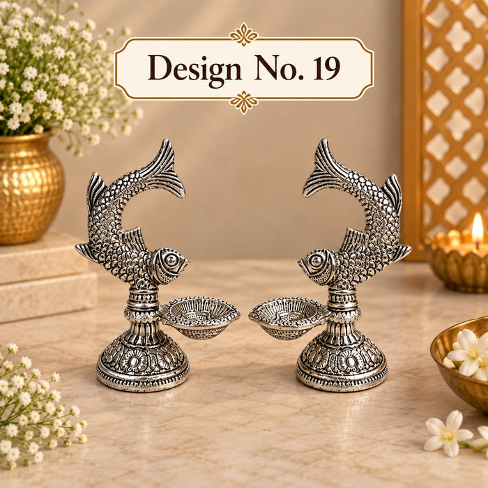 (Design No.19) 2 Pcs Metal Fish Diya Urli  Traditional Decorative Oil Lamp for Pooja, Home & Festive Décor | 4 Inch