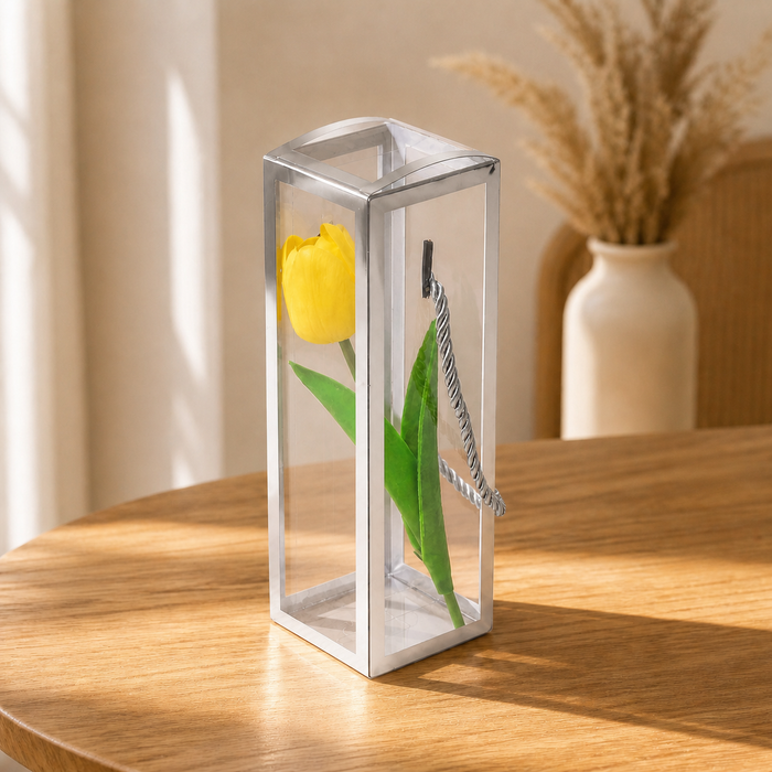 Clear Transparent Gift Box with Frame and Rope Handle for Hampers, Wedding Gifts, Return Gifts, Chocolates, Dry Fruits, Cosmetics, Baby Shower, Festive Gifting & Premium Gift Packaging (21 cm x 7 cm x 7 cm)
