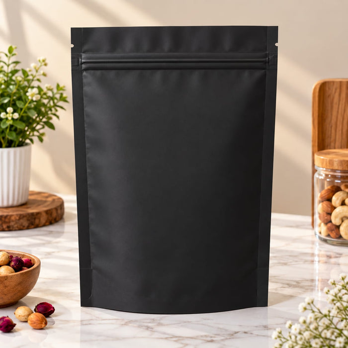 Premium Aluminium Foil Stand-Up Zipper Pouch | 10 × 7 Inch | Multiple Colour Options | Reusable Packaging Bag for Dry Fruits, Snacks & Gifting