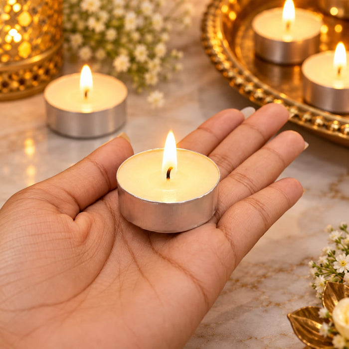 Premium Tealight Candles | 3 Hours Burning Time | Decorative Candles for Diwali, Pooja & Home Décor