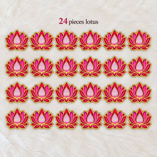 3D Look Decorative MDF Lotus Cutouts for Diwali Rangoli & Festival Decoration | Pink & Golden Lotus | 15 × 12 cm**