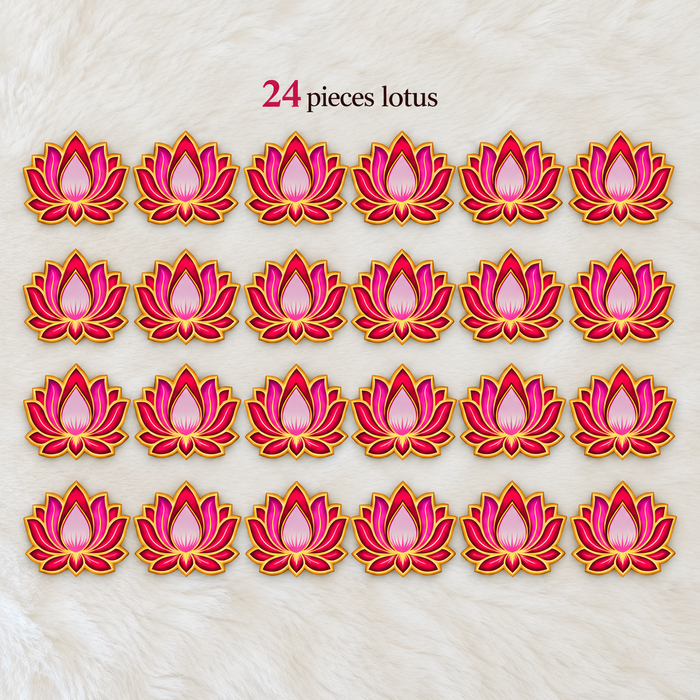 3D Look Decorative MDF Lotus Cutouts for Diwali Rangoli & Festival Decoration | Pink & Golden Lotus | 15 × 12 cm**