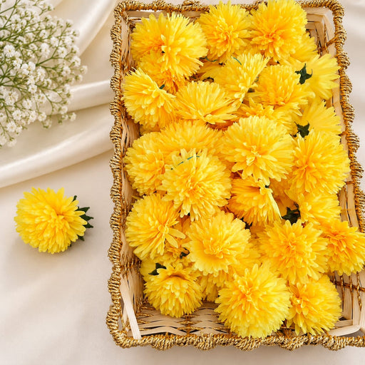 50 Pcs Artificial Chrysanthemum  big ball flower head | Realistic Decorative Flower for Home, Wedding & Festive Décor Diwali Decore