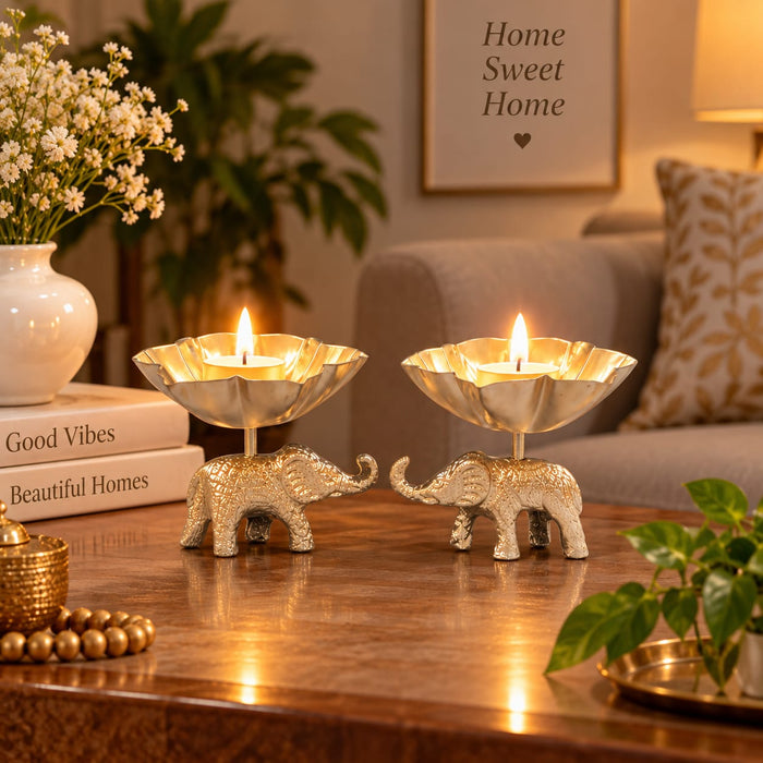 Decorative Metal Elephant Diya for Home, Pooja Room & Temple Décor, Traditional Elephant Design Oil Lamp for Diwali, Ganpati, Festive Occasions, Wedding Decoration & Housewarming Gifts