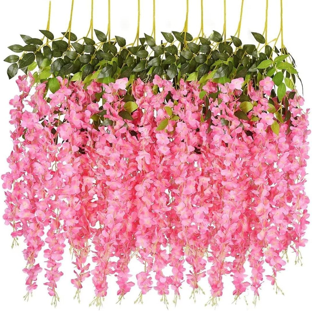 12 Pcs (43.2 inch) Artificial Wisteria Vine Ratta Fake Wisteria Hanging Garland Silk Long Hanging Bush Flowers String for Home Decor,Valentine's Day Decoration(Pack of 12, Light Pink)