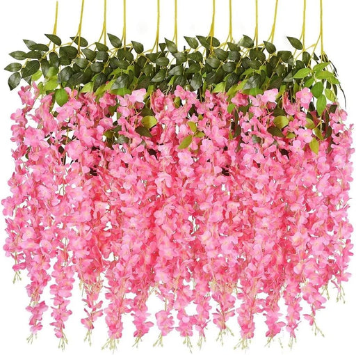 12 Pcs (43.2 inch) Artificial Wisteria Vine Ratta Fake Wisteria Hanging Garland Silk Long Hanging Bush Flowers String for Home Decor,Valentine's Day Decoration(Pack of 12, Light Pink)