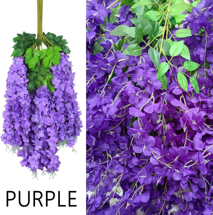 12 Pcs (43.2 inch) Artificial Wisteria Vine Ratta Fake Wisteria Hanging Garland Silk Long Hanging Bush Flowers String for Home Decor,Diwali Decor,Valentine's Day Decoration (Dark Purple)