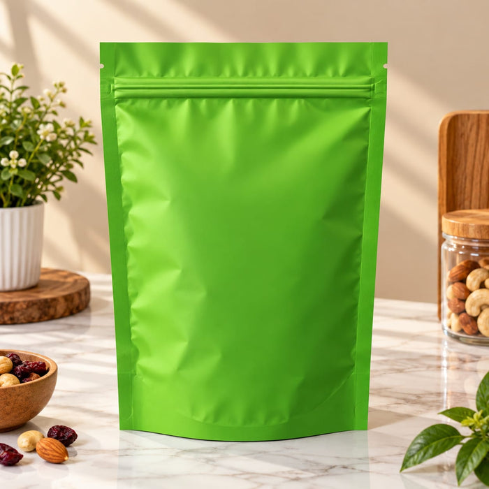 Premium Aluminium Foil Stand-Up Zipper Pouch | 10 × 7 Inch | Multiple Colour Options | Reusable Packaging Bag for Dry Fruits, Snacks & Gifting