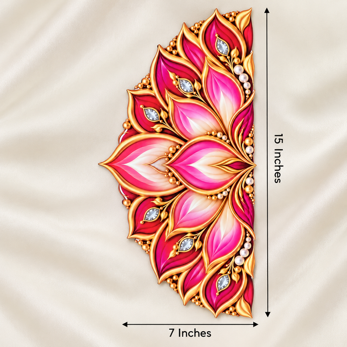 MDF Lotus 3D Rangoli | Premium Pink & Golden Floral Rangoli for Festive Home Decor 🪷✨