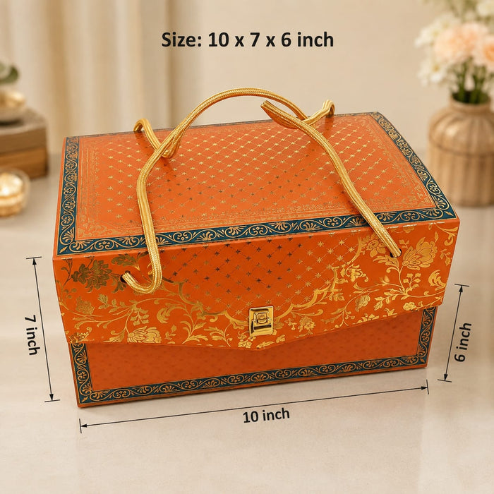 Premium Decorative Cardboard Gift Box with Handle | Festive & Wedding Hamper Packaging