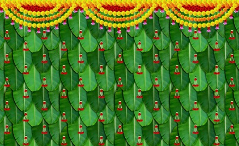 1 pcs Beautiful Banana Leaf With Galgota Line Backdrop Chadar for Religious Celebrations,Diwali Home Pooja – Perfect Décor (Design-6