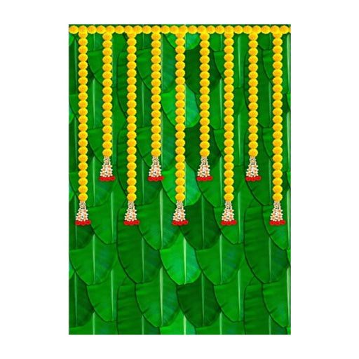 1 pcs Beautiful Banana Leaf With Galgota Line Backdrop Chadar for Religious Celebrations,Diwali Home Pooja – Perfect Décor (Design-7)