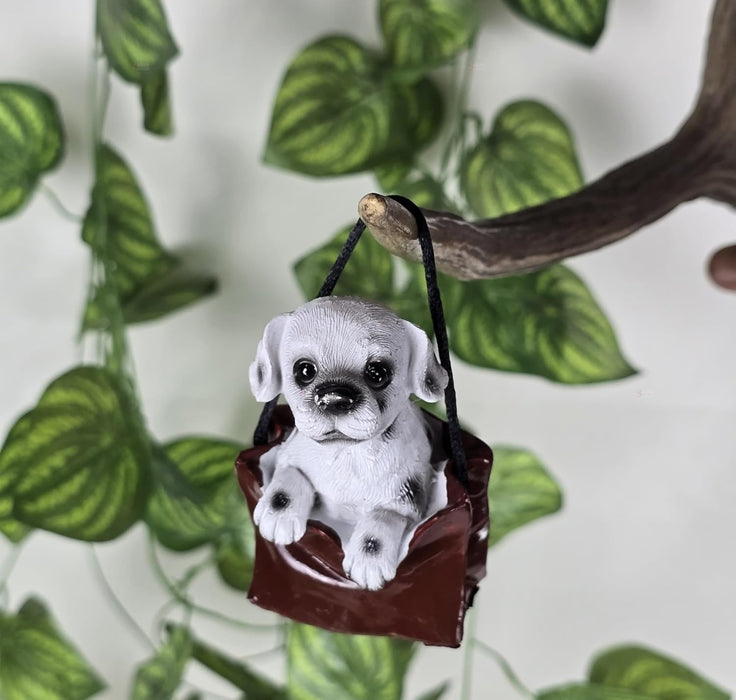 1 pc Cute Miniature Dog in Bag Poly Resin Statue with Hanging, Decorative Piece for Living Room, Bed Room, Table top, Restaurant, cafes, Gifting, Birthday( Pack of 1)