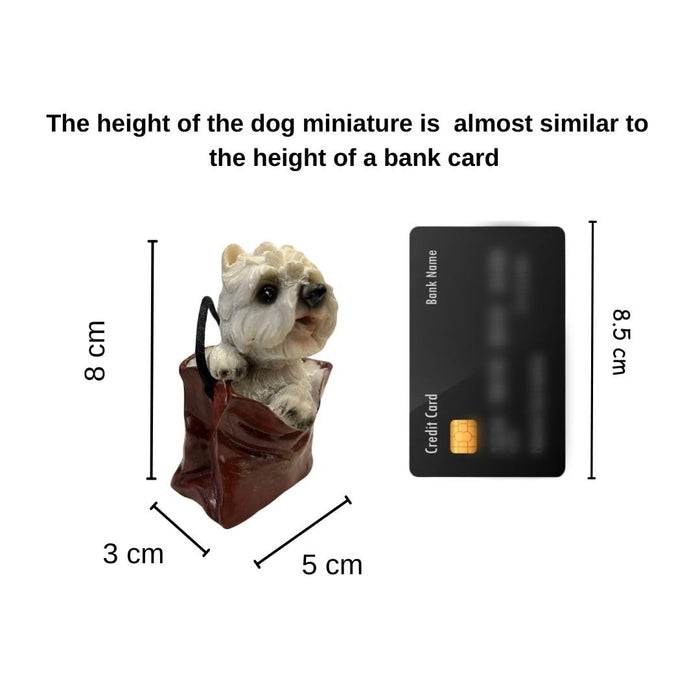 1 pc Cute Miniature Dog in Bag Poly Resin Statue with Hanging, Decorative Piece for Living Room, Bed Room, Table top, Restaurant, cafes, Gifting, Birthday( Pack of 1)