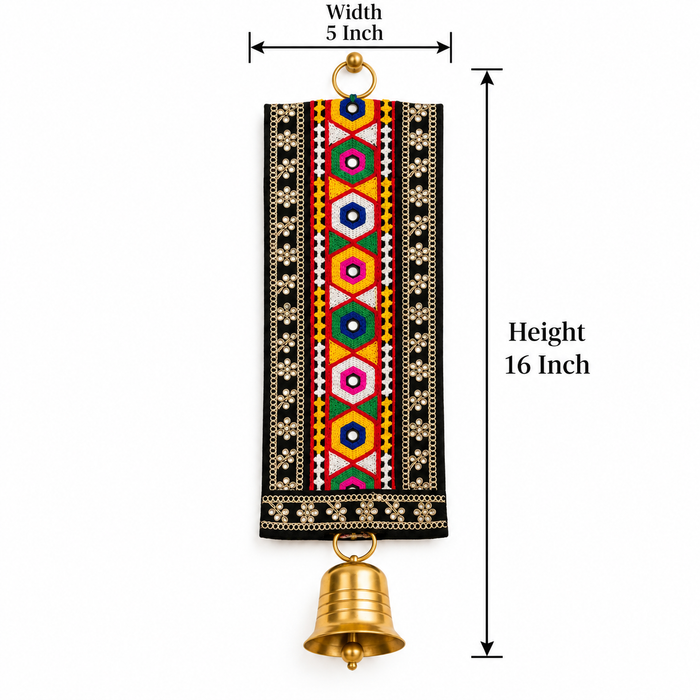 (Design No.3)( 2 pcs )Traditional Embellished Door Hanging with Bell | Red & Golden Decorative| 16 × 5.5 Inch Wall Hanging