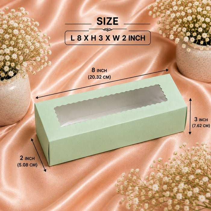 Paper Mailer Box with Window | Available in Peach & Mint Green | Premium Gift, Bakery & Packaging Box  L 8 × H 3 × W 2 Inch
