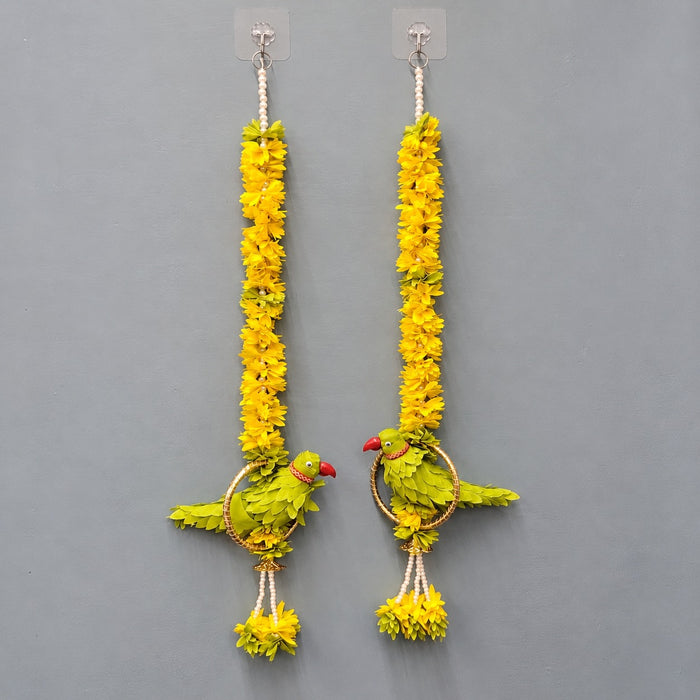 (Design No.2) Premium Parrot Flower Hanging for Home & Festive Decor | Traditional Artificial Marigold Garland with Parrot & Floral Tassel | Toran, Door & Wall Decoration