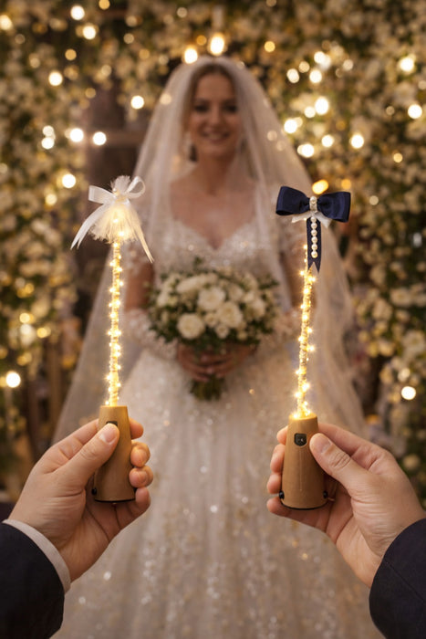 SATYAM KRAFT LED Bridal Entry Glow Stick with Fairy Lights, Wedding Entry Light Stick for Bride & Bridesmaids, Mehndi Haldi Decoration Light Wand with Bow & Pearl Design for Wedding, Party & Celebration