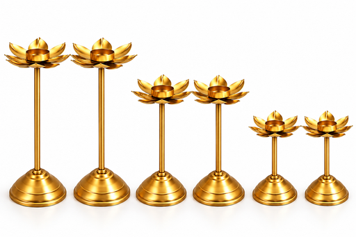 (Design No.38) 2 set (6pcs) Gold Lotus Candle Holder | Metal Lotus Diya Stand for Home Décor & Festive Decoration