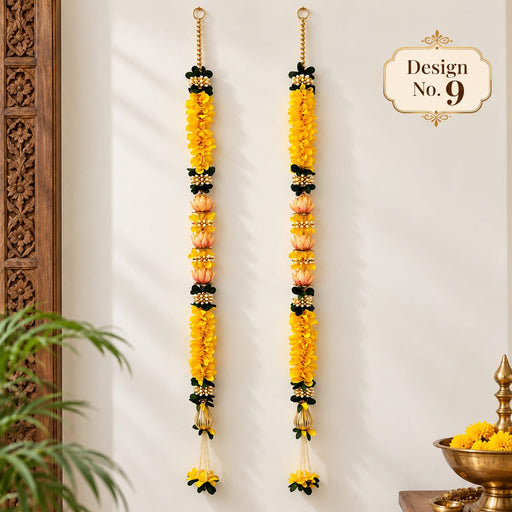 (Design No.9) (1 Pair) (2 Pcs )Traditional Yellow & White Flora Hanging for Home Decor | 37.5 Inch Decorative Door & Wall Hanging