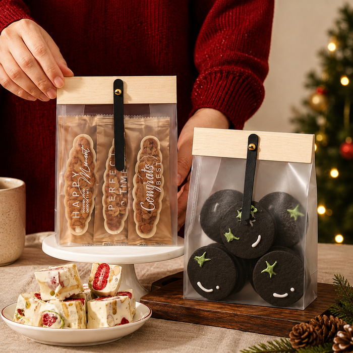 Transparent Korean Pouch with Wooden Clip | Gift Packaging for Dry Fruits, Chocolates & Cookies | 13×6×18 cm Premium Hamper Pouch