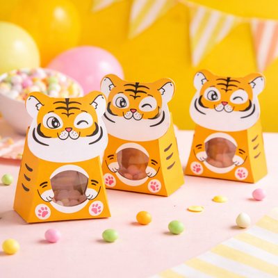 Satyam Kraft's Tiger Animal Shape Folding Storage Paper Box, Perfect for Packing Chocolate, Dry Fruits, Birthday, Engagement, Return Gift, Baby Shower, Festivals