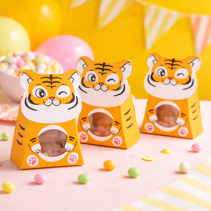 Satyam Kraft's Tiger Animal Shape Folding Storage Paper Box, Perfect for Packing Chocolate, Dry Fruits, Birthday, Engagement, Return Gift, Baby Shower, Festivals