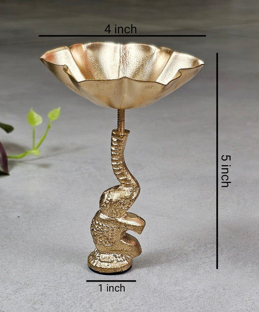 1 Pcs Decorative Elephant Design Gold Polish Decorative Urli Bowl Candle Holder for Home Decor,Mandir Decor,Diwali Decor, Floating Flowers,Candles Diya holder, Office,Table Decor, Entrance Decoration Item (Pack of 1) (Golden)