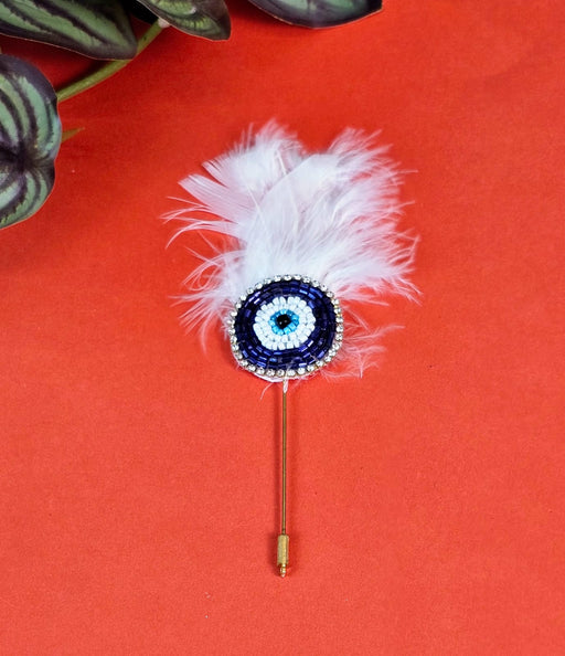 6 Pcs Evil eye White Feather Brooch Pins for wedding decoration Wedding ceremony Brooch pin for wedding.