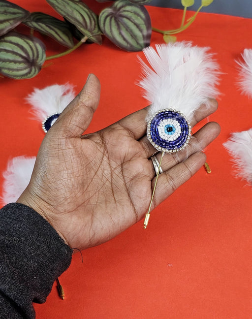 6 Pcs Evil eye White Feather Brooch Pins for wedding decoration Wedding ceremony Brooch pin for wedding.