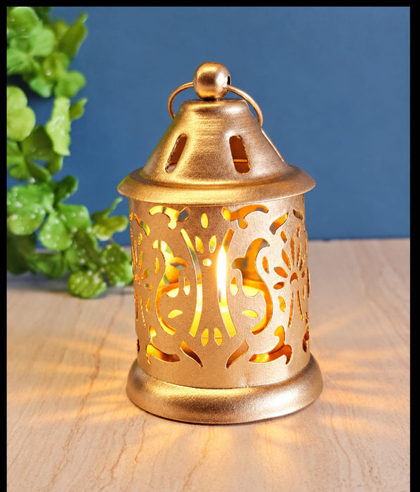 Gold Polish Decorative Hanging Lantern Shape Candle Holder for Home Decor,Mandir Decor,Candles Diya holder, Office,Table Decor, Entrance Decoration Item(Golden)