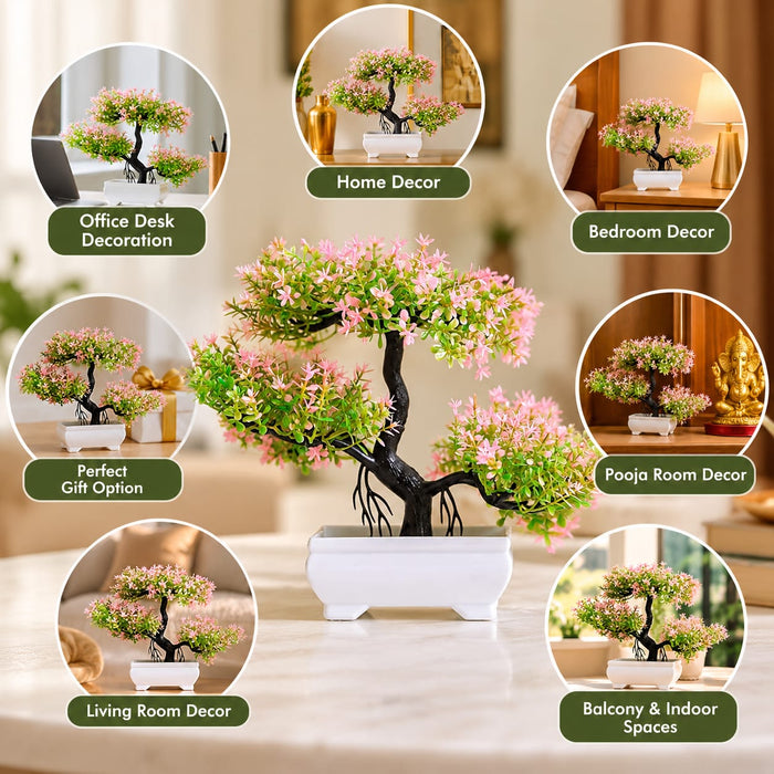Artificial Bonsai Tree with Designer Pot for Home Decor, Room Decorations, Living Room Table, Diwali Decoration Plants and Craft Items Corner (Pack of 1)