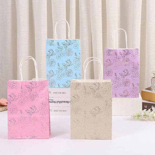 (Random Colour) Floral Print Gift Bags with Handle Gift Paper bag, gift For Gifting, marriage Return Gifts, Birthday, Wedding, Party, Season's Greetings (multi) (MEDIUM)