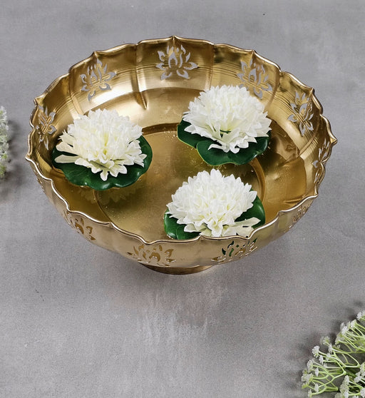 6 Pcs Floating Artificial Flowers for Home & Pooja Decor, Water Bowl Decoration, Wedding & Festive Decoration,Glass Water Bowl, Home Decor (White & Green)